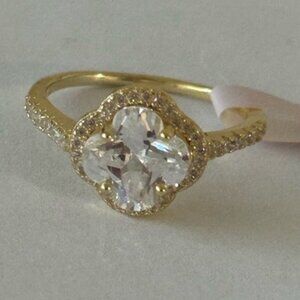 FZN Sterling Silver 925 Gold Plated CZ Clover Ring Sz. 8